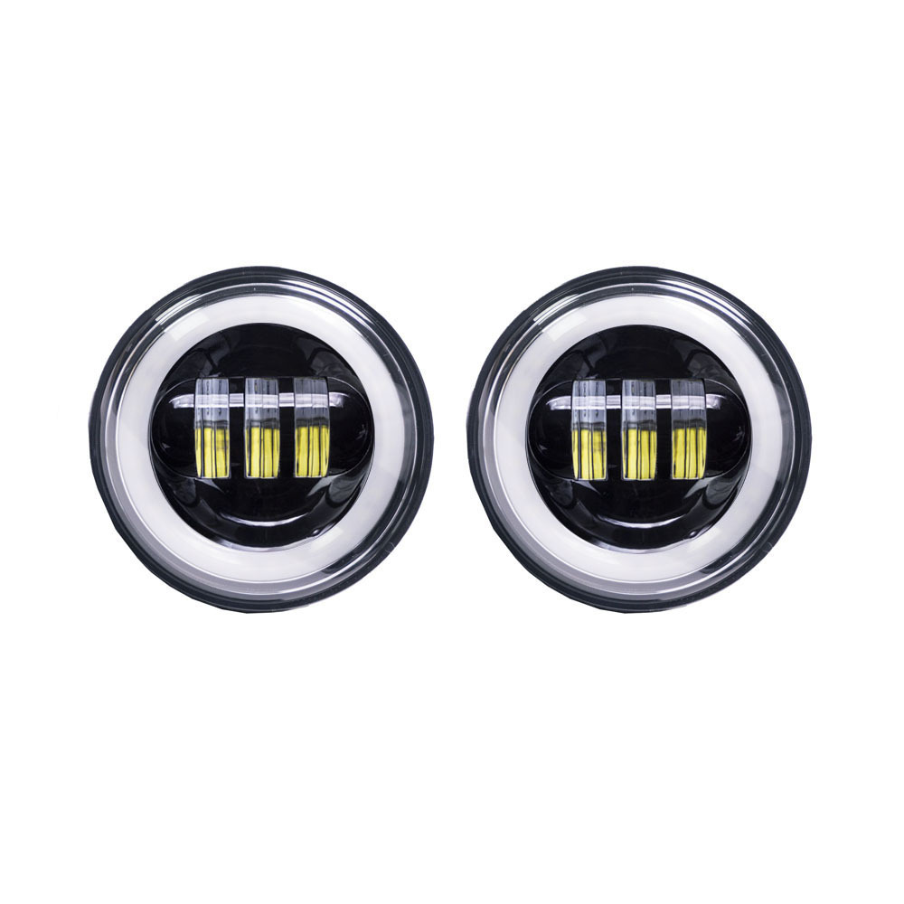 Motorcycle Auxiliary Lights w/Black Face and Full Halo - 4.5", 6 LED, Pair