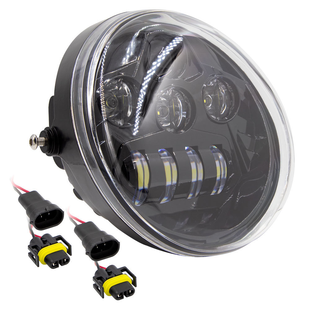 Oblong Oval Motorcycle Light w/Black Front Face 7" - 8 LED