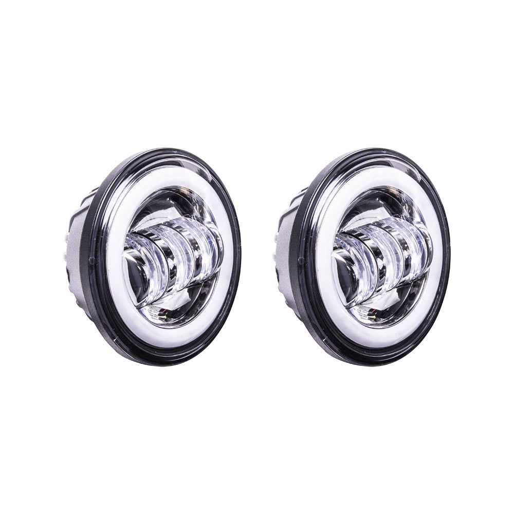 Motorcycle Headlights Silver Face Halo Ring - 4.5 Inch, Pair