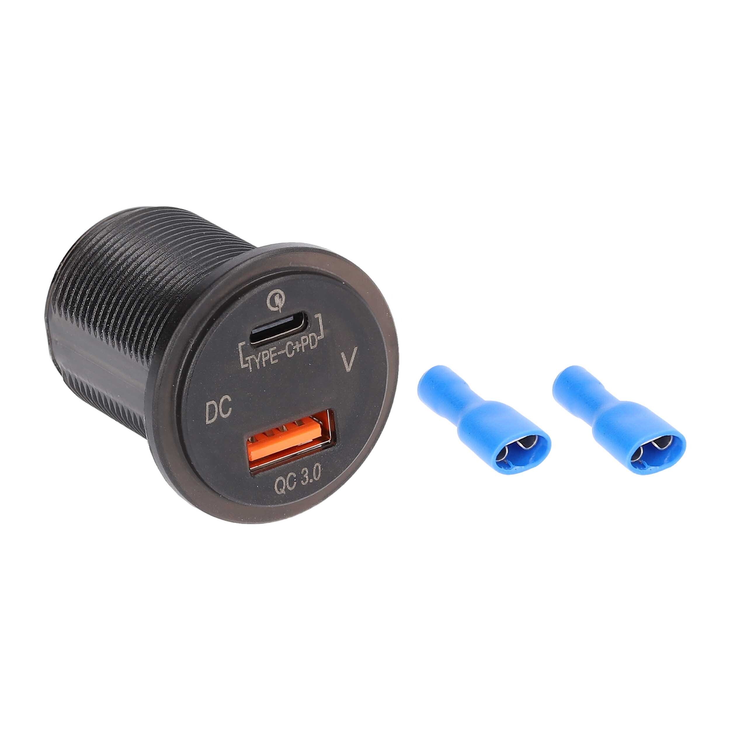 Type C + USB 3.0 4X Charge + Voltmeter Flush Mount - Retail Pack
