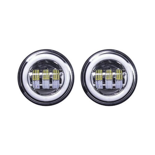 Motorcycle Auxiliary Lights w/Silver Face and Full Halo - 4.5", 6 LED, Pair