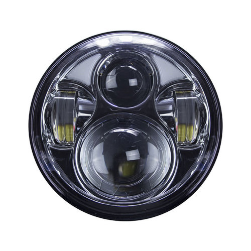 Round Motorcycle Headlights with Silver Face and Partial Halo - 5.6 Inch, 8 LED