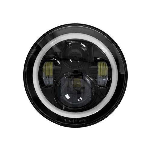 Round Motorcycle Headlights with Black Face and Full Halo - 7 Inch