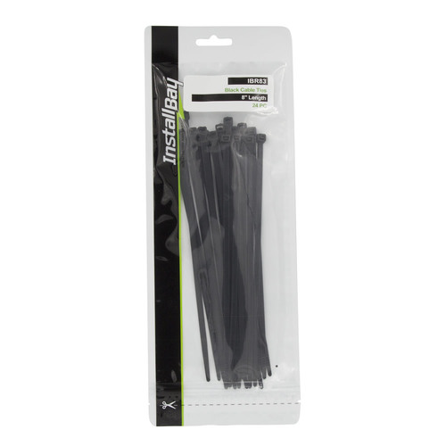 Black Cable Ties 8in 40lb - 24 Piece Retail Pack