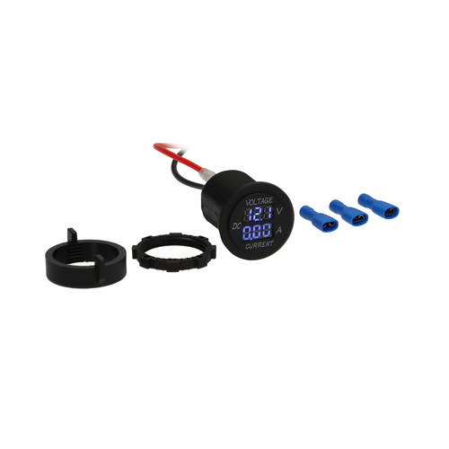 Voltmeter with Current Blue LED Round - Retail Pack