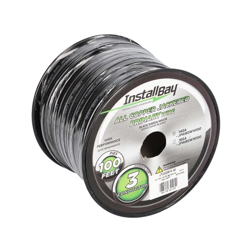 Jacketed Primary Wire 3 Conductor 14GA All Copper Blk/Grn/Wht - 100 ft