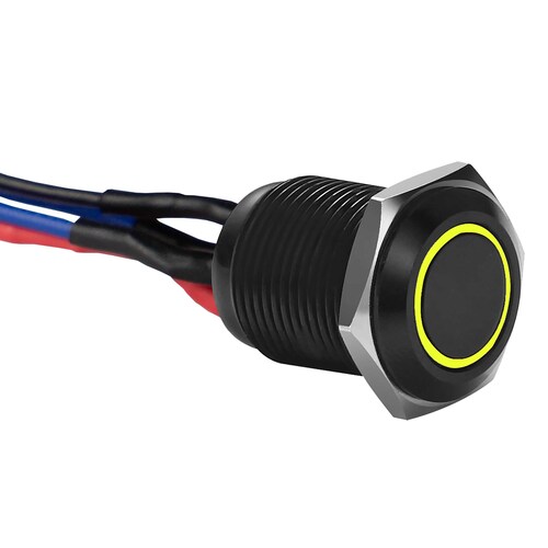 Black 12MM Round Illuminated Momentary Switches Yellow Qty 2