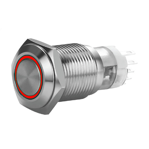 16 MM STAINLESS MOMENTARY SWITCH WITH HARNESS 5A IP67 - RED