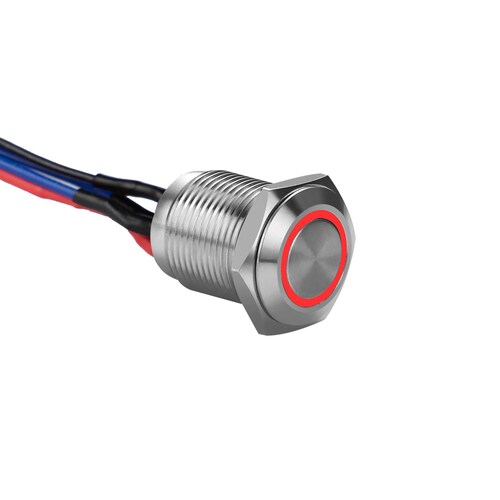 Silver 12MM Round Illuminated Momentary Switches Red Qty 2