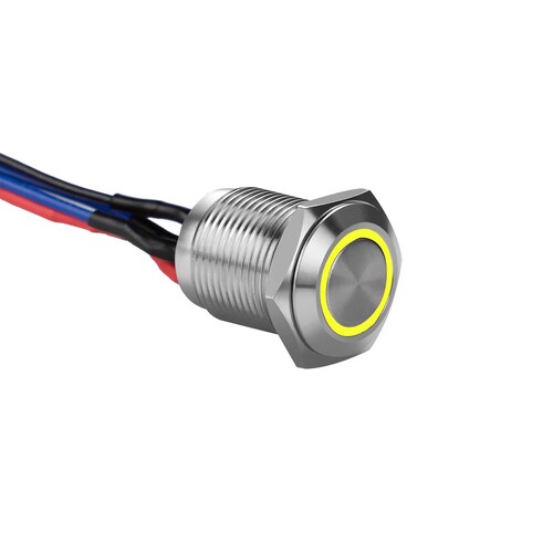 Silver 12MM Round Illuminated Momentary Switches Yellow Qty 2