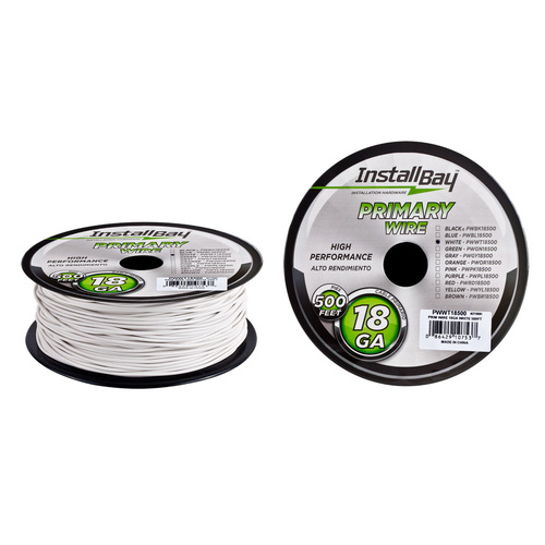 Primary Wire 18 Gauge All Copper White Coil - 500 ft